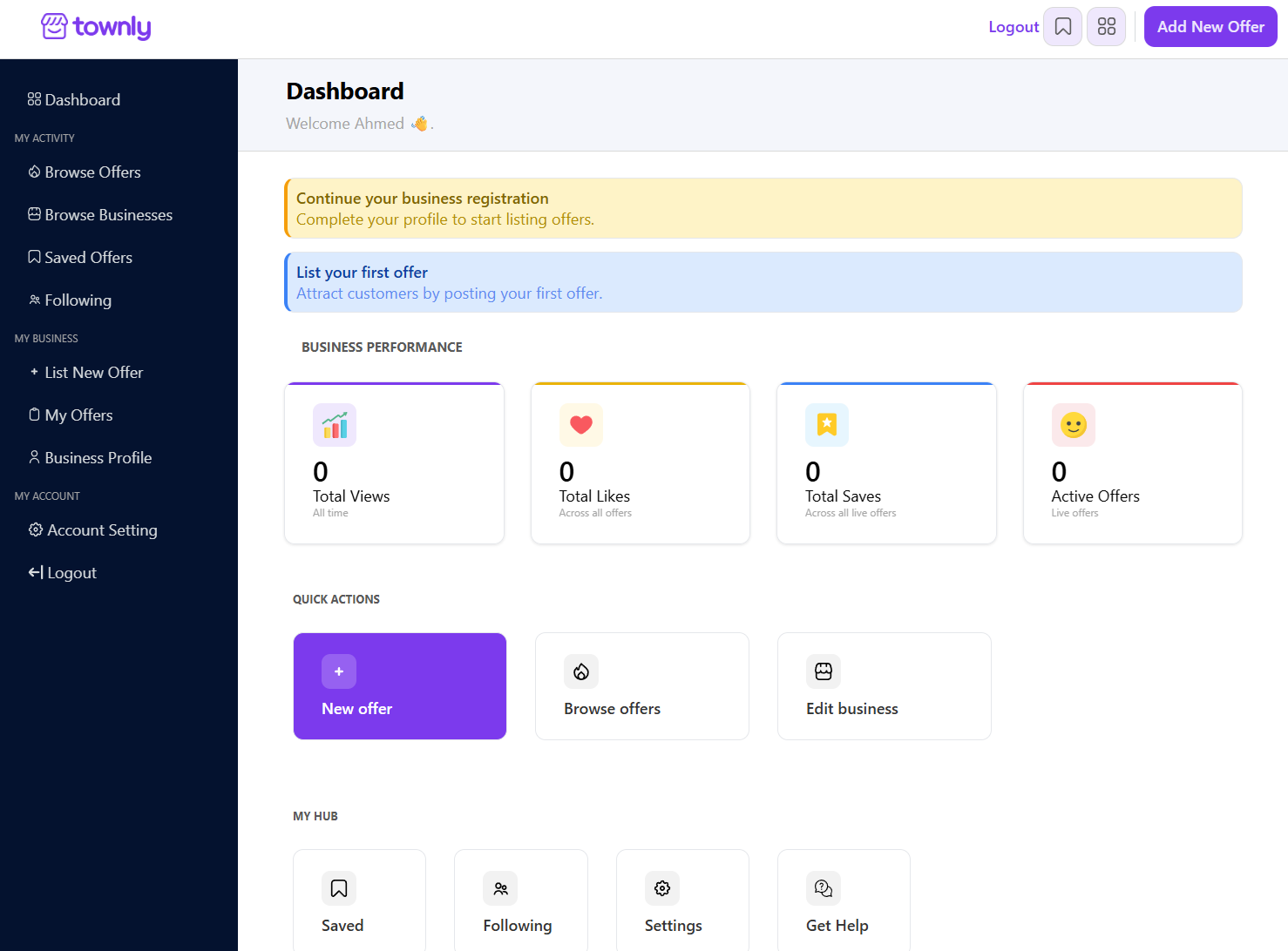 Townly business dashboard